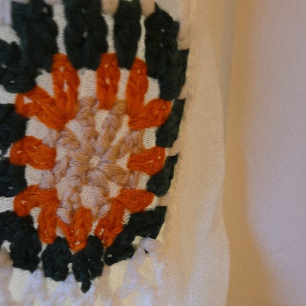 Bohemian Wide Leg White Pants with Colorful Crochet Trim - Picture 2 of 5